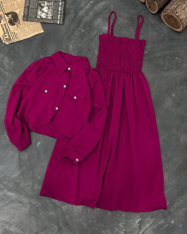 Kaaj Button Coati With Gazzer Romper Frock Style