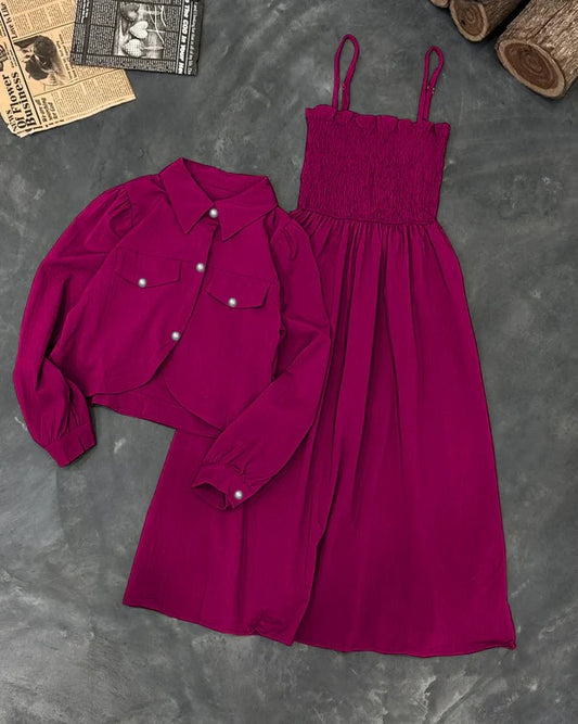 Kaaj Button Coati With Gazzer Romper Frock Style